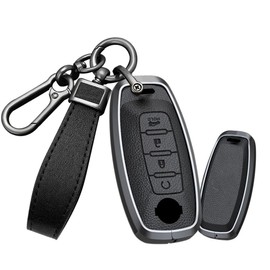 TECART 4-Button Key Fob Cover with Keychain Fit for Nissan X-Trail Metal Car Key Case Intelligent Smart Key Shell Blcak