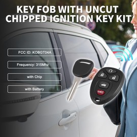 TUCKBOLD Keyless Entry Remote Key Fob for Chevy Malibu 2004-2012 315Mhz KOBGT04A 5 Button Reusable | Uncut Ignition Transponder Key Kit 1 Set for Pontiac G6 05-10 G5 07-09 Grand Prix 05-08