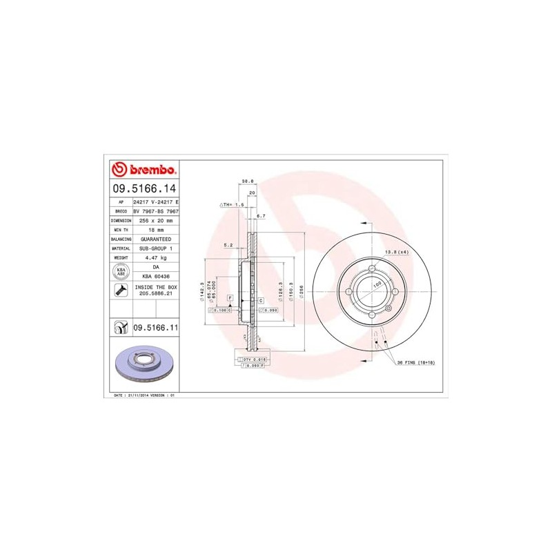 BREMBO Disco De Freno Delantero Izquierdo O Derecho Compatible con