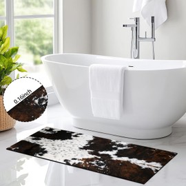 FNLNDO Cowhide Bathroom Rugs Long Western Rug Bath Mats Cow Print Rugs Farmhouse Bathroom Decor Absorbent Non Slip Shower Mats with Rubber Backing for Laundry (17"x 47", Cow Print)