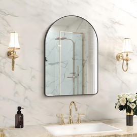 FORBATH Arched Bathroom Mirror 16x24 Inch, Black Bathroom Mirror Wall Mounted Modern Aluminum Alloy Frame Arch Mirror for Bedroom Living Room Entryway, Hanging or Leaning Against Wall