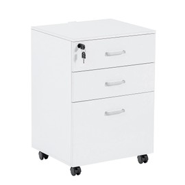 QDSSDECO 5 Drawer Chest Wood File Cabinet Rolling Storage Dresser with Wheels for Home Office, White