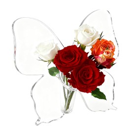 Jarrón de acrílico de mariposa transparente para flores, florero decorativo minimalista para centros de mesa, boda, fiesta, decoración del hogar, regalo único para mamá