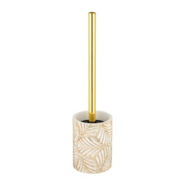 WENKO Terralba Toilet Brush Holder with Closed Stand Polyresin and Stainless Steel Diameter 9 x 36 cm White/Gold