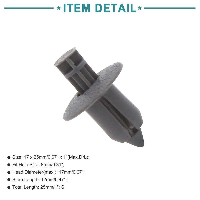 ACROPIX 30pcs Universal 8mm Hole Gray Plastic Push Rivet Fasteners