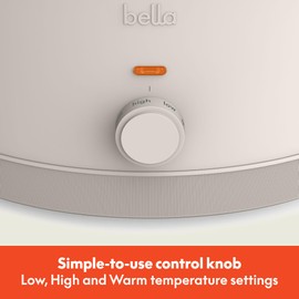 bella 6.0 Qt Manual Slow Cooker, EverGood™ Ceramic Nonstick Coating, 3 Temperature Settings, Dishwasher Safe Stoneware Pot and Tempered Glass Lid, Cool Touch Handles & Tangle Free Cord Wrap, Oatmilk
