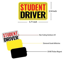 YOKRWO 2 Pack Student Driver Magnet & New Driver Car Magnet - Removable Reflective Stickers No Residue, Automotive Safety Stickers, Magnetic Decal (1 Red/Black + 1 Yellow/Black - Student)