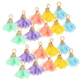 VILLCASE - 50 colgantes de tela con pétalos y borlas con tapas de metal para manualidades, arete, joyas, llaveros
