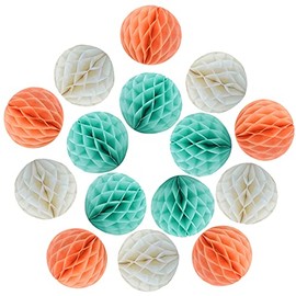 YLY's love 30pcs 4inch Pom Poms Tissue Paper Honeycomb Balls Flower Ball Wall Decor Pom Poms Decoration for Birthday Party Wedding Nursery Shower (Peach Cream Mint Green, 30pcs-4inch)