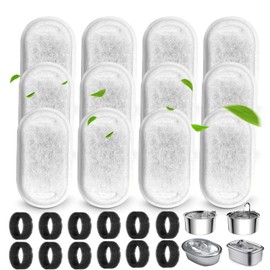 Cat Water Fountain Filters for 108/3.2L& 67oz/2L Stainless Steel Pet Water Dispenser Fountain Filters,12 Cat Fountain Filter Replacement with 12 Sponges