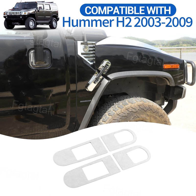 Compatible with Hummer H2 2003-2009 Hood Latch Base Covers, Stainless