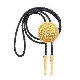 Jeilwiy Gold Bolo Tie Flower, UPGRADE Bolo Tie for Men, Handmade American Western Cowboy Cowgirl Bolo Ties Leather Necktie