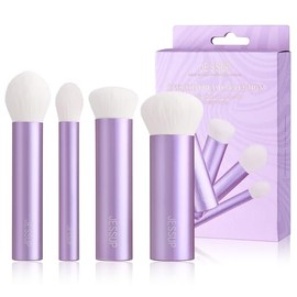 Jessup Set de Brochas de Maquillaje de Rostro 4pcs Facial Pincele Maquillaje Kabuki para Base, Contorno, Polvo, Rubor, Bronceador e Iluminador, Fibra Sintética Premium Libre Crueldad, Morado T517