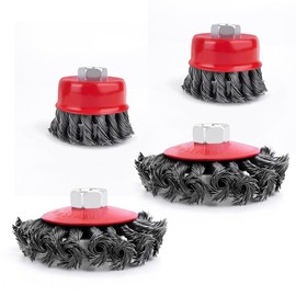 Twist Knot Wire Cup Brush, Wire Brush for M14 Thread Angle Grinder, 4X Wire Wheel Brush Set for Paint Rust Removal Weld Cleaning and Sanding Diameters 75mm 100mm