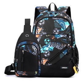 Amythe School Backpack Boys Teenagers 2-Piece with Sling Bag Men's Casual Daypack School Bag Set for 9-18 Years Large Capacity Waterproof Camouflage Backpack School Girls Orange, 8488# GREEN FOOTBALL,