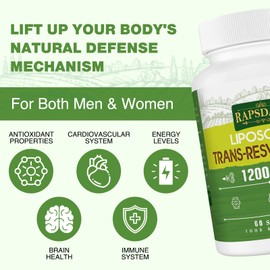Rapsdayci 1200mg Liposomal Trans-Resveratrol, 98% Pure Formula, Trans Resveratrol Supplement, 120 Softgels for Heart, Skin, and Anti-Aging Antioxidant, Better Absorption