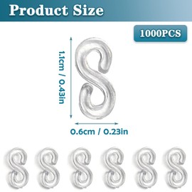 1000 Pcs Loom Bracelet Hooks Clear Rubber Band Bracelet Hooks Loom Bands Refill kit S Clips Connectors Plastic Band Kit Clip Clasps for DIY Making Necklace Accessory Weaving Spinning