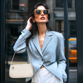 Missnine Shoulder Bag for Women, Anti-theft Small Purse Crocodile Pattern Clutch Purses, Cute Mini Leather Hobo Handbag with turnlock closure, Beige