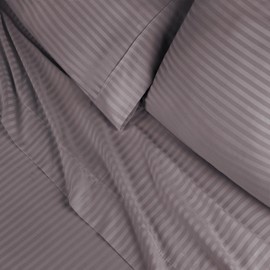 Superior Egyptian Cotton 400 Thread Count Bed Sheet Set, 1 Elastic Deep Pocket Fitted Sheet, 1 Flat Sheet, 2 Pillowcases, Daily Sheets, Luxury Home Essentials, Striped Design, California King, Grey