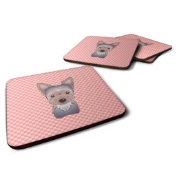 Caroline's Treasures Checkerboard Pink Yorkie Puppy Foam Coaster (Set of 4), 3.5" H x 3.5" W, Multicolor