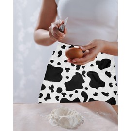 SODIKA Waist Apron with Pockets Half Apron Waitress Waiter Chef Works Unisex Short Aprons Cow Print Animal Themed Black and White 24 Inch x 13 Inch