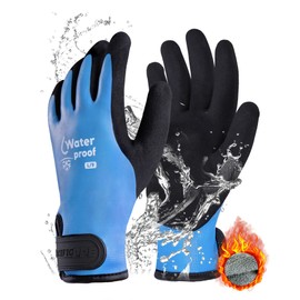 PACIFIC PPE 100% Waterproof Gloves for Men and Women, Winter Work Gloves for Cold Weather, Thermal Insulated Freezer Gloves, Super Grip, Blue, Large