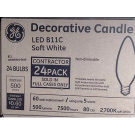 GE 24 Pack GE Soft White LED B11C Candelabra Base Bulbs 60W EQ 5W Decorative Candle