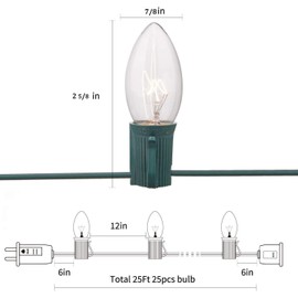 Romasaty Outdoor Weatherproof Lighting Incandescent Replacement String Lights with 25FT Warm White Bulbs for Christmas Lights Commercial Grade-Green Wire