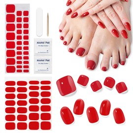 DUKASOU Gel Nail Stickers, Semi Cured Gel Nail Strips & Toenail Stickers 2 Set (Hot Red),Long Lasting, Gifts for Women, Works with UV Lamp, Easy to Apply & Remove