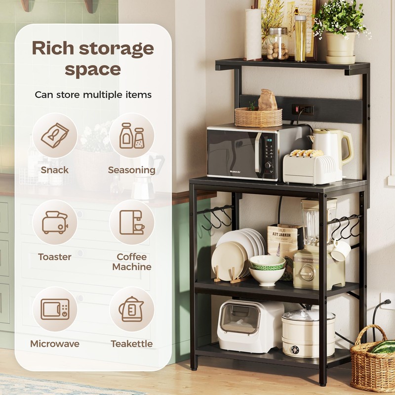SUPERJARE Kitchen Bakers Rack with Power Outlet, Coffee Bar Table