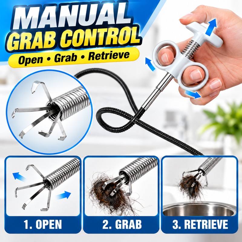 Flexible Drain Grabber for Clog Removal – Long-Reach 4-Claw Pickup