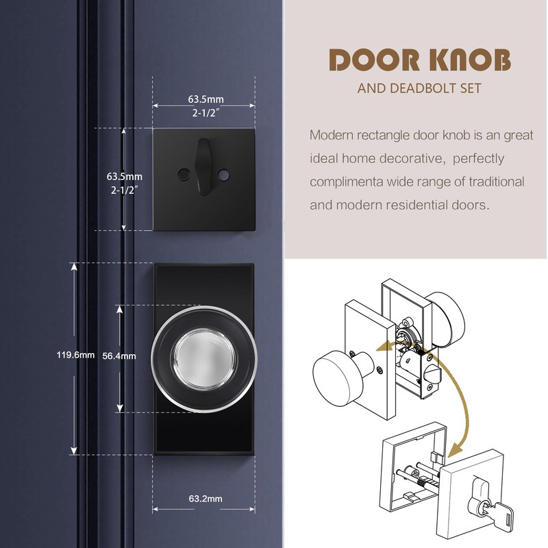 Glass Door Knobs with Deadbolt,Matte Black Single Cylinder Deadbolt and