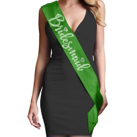 Bridesmaid Bachelorette Party Green Sash - Crystal Diamond Bridesmaid Satin Sash - Bridal Shower Supplies & Decorations - Green