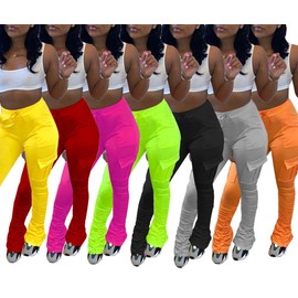SHINFY Women's Casual Solid Color Drawstring Bell Bottom Flare Yoga Pants Trousers Ruched Workout Jogging Pants