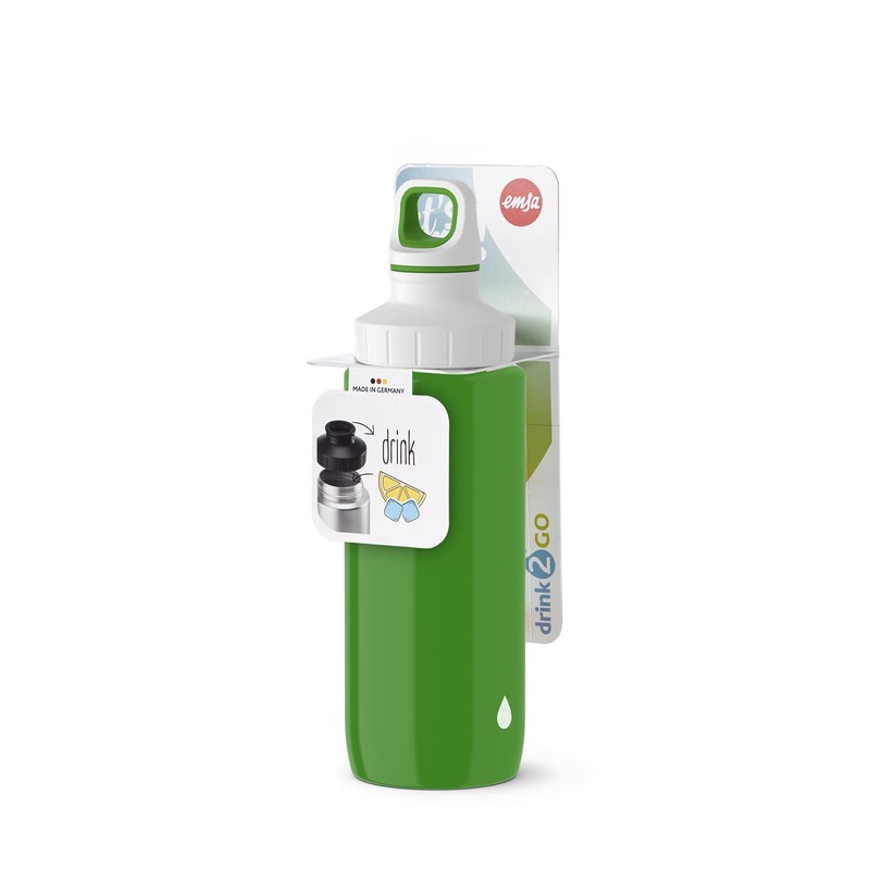 Emsa N3010400 Drink2Go Lightsteel N30104 Water Bottle, Stainless Steel, Green/Drop
