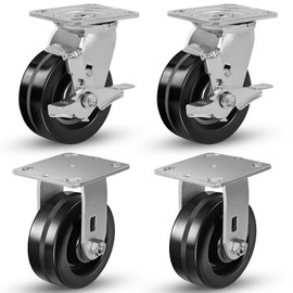 CWfutureparts Caster Wheels 5" x 2" Heavy Duty Industrial Casters, 2 Rigid 2 Swivel w/Top Lock Brake, Black Non-Marking Phenolic Wheel, Load Capacity 4000 lbs. per Set (4-Pack)