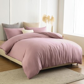 Soifox Bed Linen Set, Pink, Microfibre, Non-Iron and Wrinkle-Free, 1 Duvet Cover (140 x 200 cm) + 1 Pillowcase (80 x 80 cm) with Zip