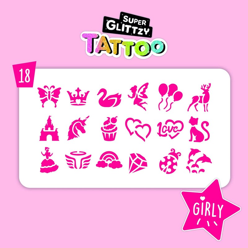 TATOY Super Glittzy Girls' Tattoo Set - Skin-Friendly Temporary Glitter