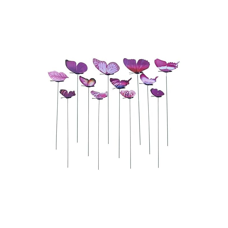12 Garden Flying Butterfly Stake, Purple Decorative Garden Stakes