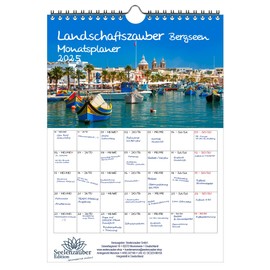 Landscape Magic Europe Planner, DIN A4 Calendar for 2025, European Countries, Set: 1 x Calendar, 1 x Christmas Pendant, 1 x Greeting Tag (3 Pieces)