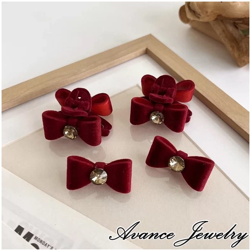 Avance Hair Accessories Hair Clip Ribbon Red Stone Women Cute