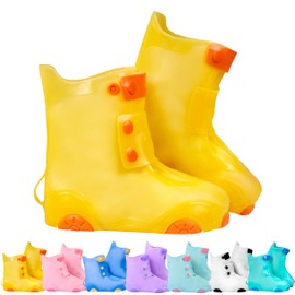 Rain Shoe Covers Kids Waterproof Shoe Cover for Boys Girls Reusable Galoshes Overshoes (Yellow/Orange, Medium)