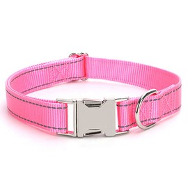 Love Dream Reflective Dog Collar with Metal Buckle, Adjustable Safety Nylon Dog Collars with Heavy Duty Quick Release Buckle for Small Medium Large Dogs, Pet Collar with ID Tag Ring (XSmall, Pink)