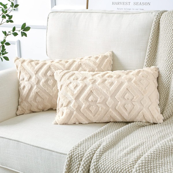 OTOSTAR Cushion Covers 30x50cm Nordic Set of 2 Short Wool Velvet Stylish Cute Soft Pattern Diamond Modern Elegant Zipper Home Decorative Cushion Cover Cushion Case Sofa Backrest Decorative Pillow