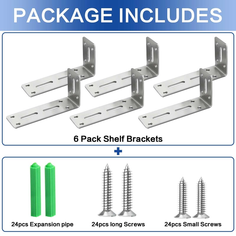 6 Pack Shelf Brackets 12cm, Stainless Steel Floating Shelf Bracket,