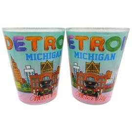 Detroit Shot Glass Set with Landmarks Michigan Travel Souvenir of the Motor City, Pack of 2