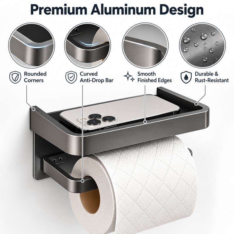 Self-Adhesive Toilet Paper Holder – No-Drill Aluminum Wall-Mounted Tissue Roll