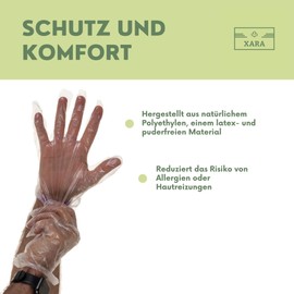 XARA Disposable Gloves - Plastic Gloves - Transparent and Waterproof PE Gloves - Pack of 1000 - Hypoallergenic - Latex and Talc Free - Ideal for Colouring Hair - 100% Recyclable