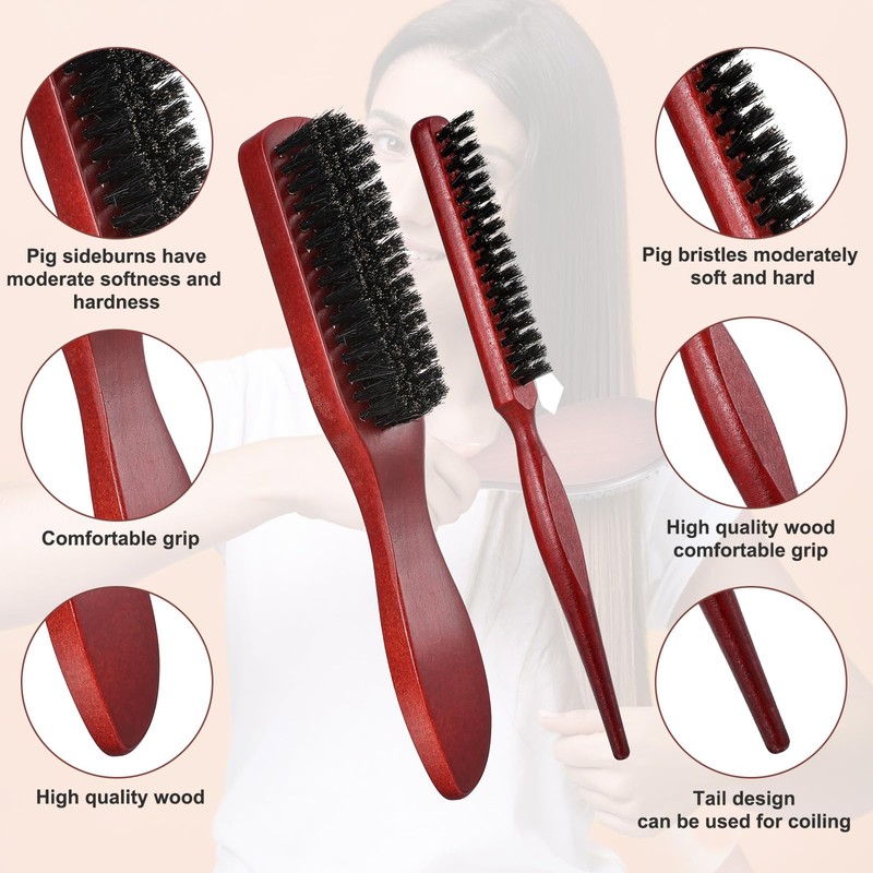 3 Pack Boar Bristle Brush for Slicking Back Slick Back