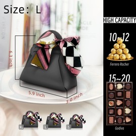 YJUBAOA 10 pack Black Leather Small Gift Bags with Handle Reusable Ribbon Favor Party Boxes for Weddings Birthdays Christmas (Black, L)